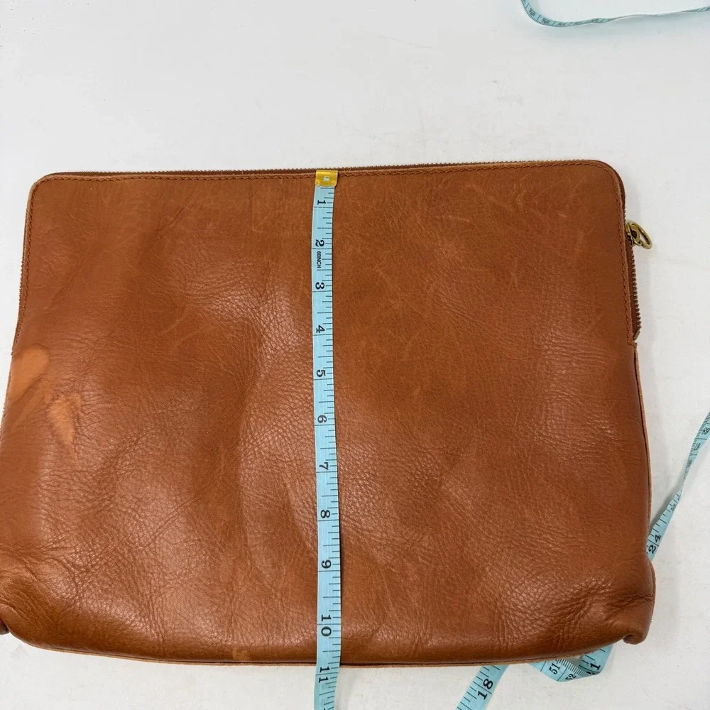 Madewell Leather Laptop Sleeve Brown Large Minimalist Tech Case L-Zip Pouch